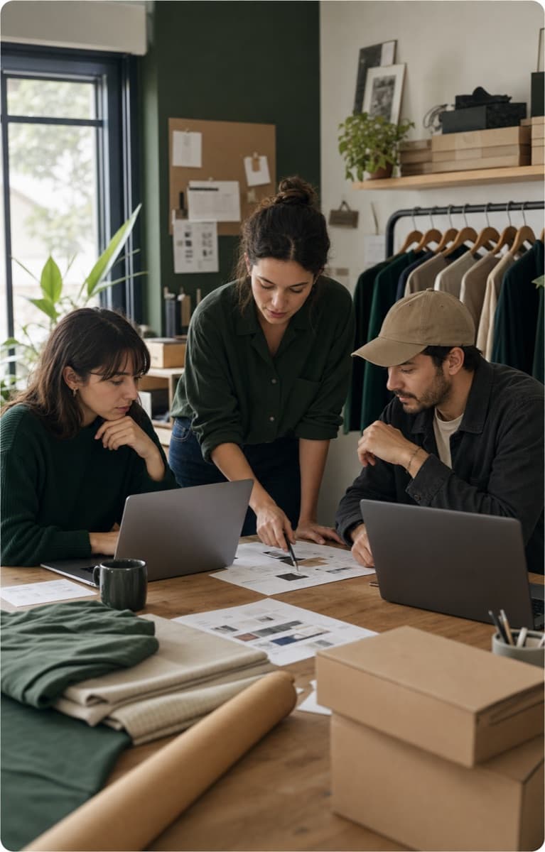An ecommerce operations team collaborating in a studio