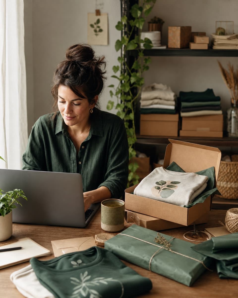 An independent ecommerce creator working from a home studio